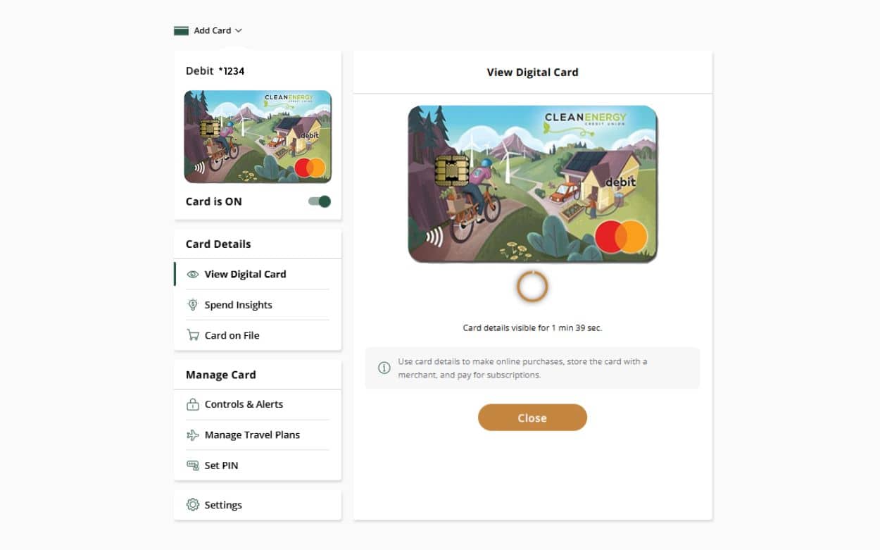 Card Hub Card Controls - Clean Energy CU