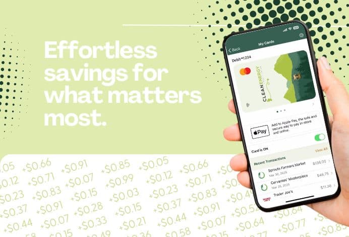 This depicts the online banking app and transactions and it says " Effortless savings for what matters most."