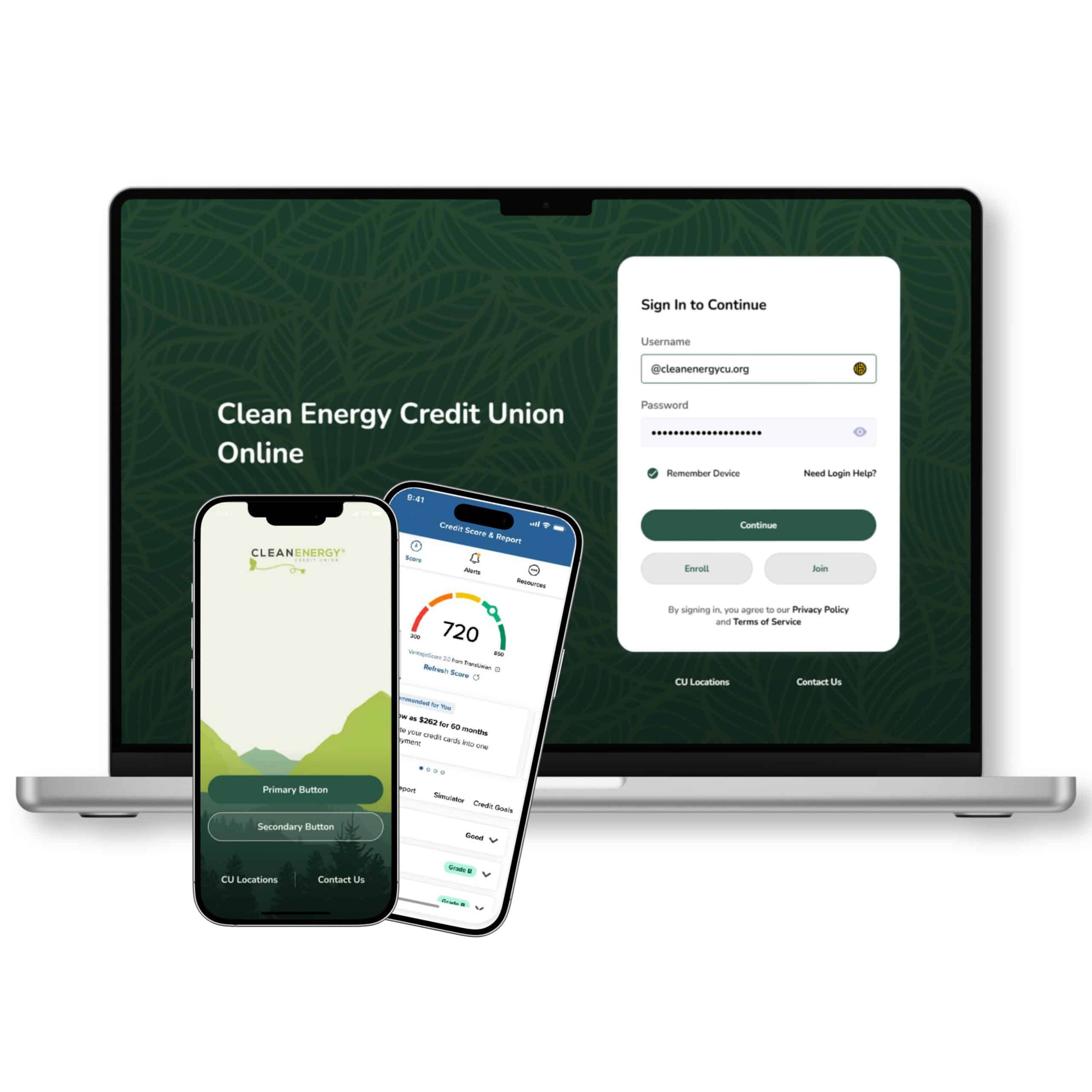 visuals of clean energy's online banking platform